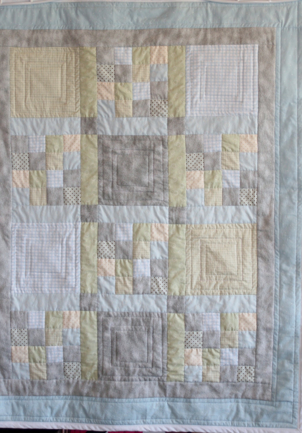 Custom Made Baby Quilt Soft Cool Greens Blues & Gray's One of a Kind - Customquiltsbykathy