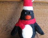 Penguin Christmas Ornament - Needle Felted Animal - MADE TO ORDER