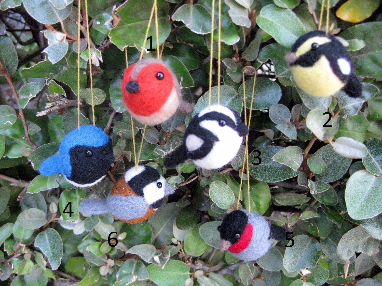Bird Ornaments -Christmas Ornaments - Choose 3 - Made to Order