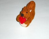 Valentine's Day Red Squirrel Miniature Holding Heart - Felted Animal