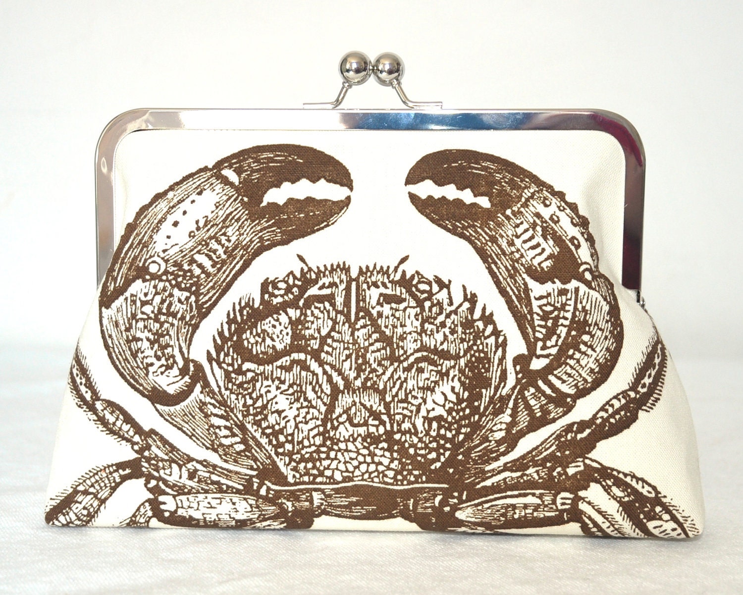 Clutch Purse - Handbag - Octopus - Crab - Kisslock - 8 inch - Oceania - Marine Biology - Sealife - Brown - Ivory