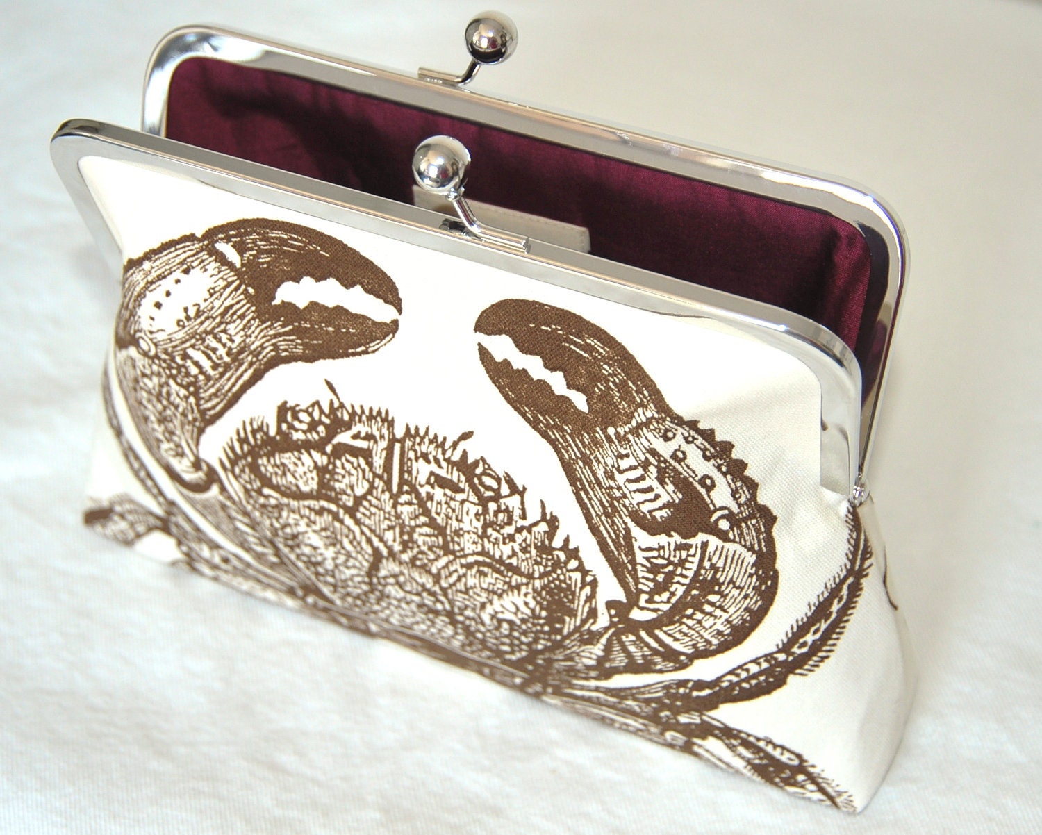 Clutch Purse - Handbag - Octopus - Crab - Kisslock - 8 inch - Oceania - Marine Biology - Sealife - Brown - Ivory