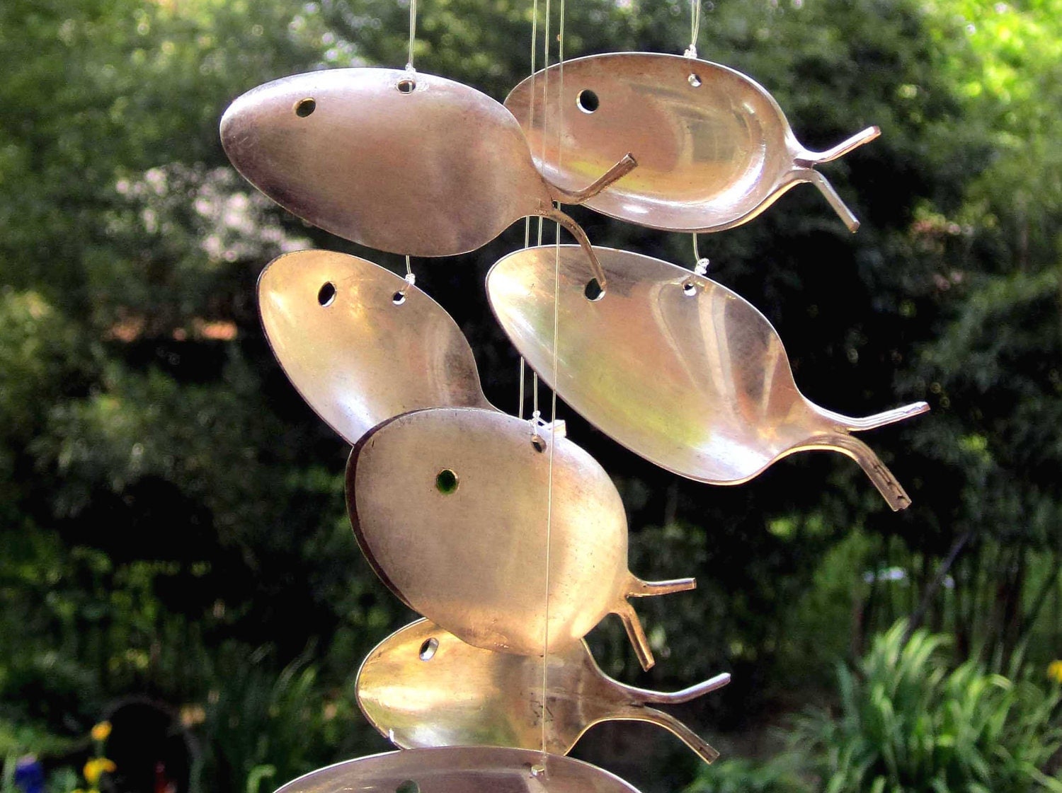 Back to school special - Large Antique Silver Spoon Fish Windchime