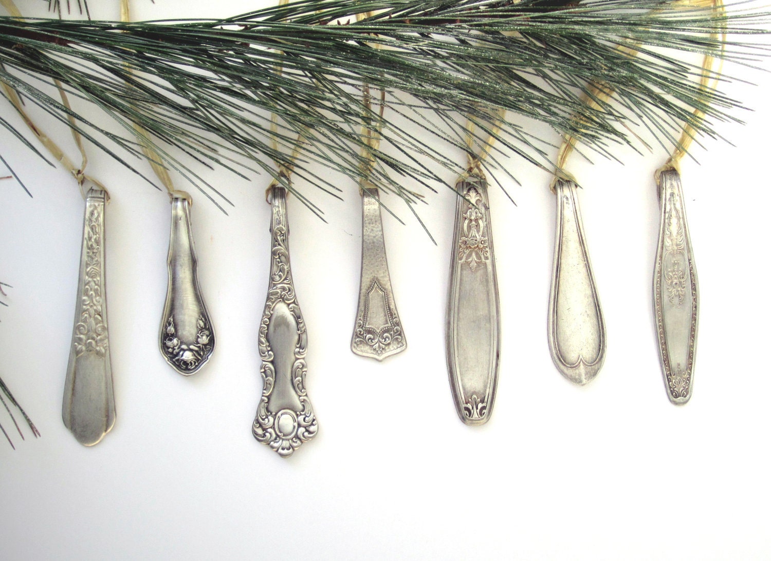 1800's silver spoon ornaments set of 10