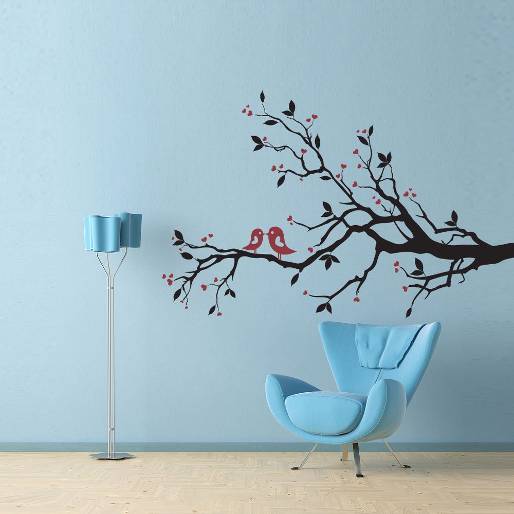 Vinyl Wall Decal Sticker Art - Love Birds on a Branch
