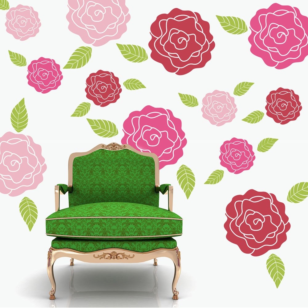 Whimsical Roses - Vinyl Wall Decal Sticker Art