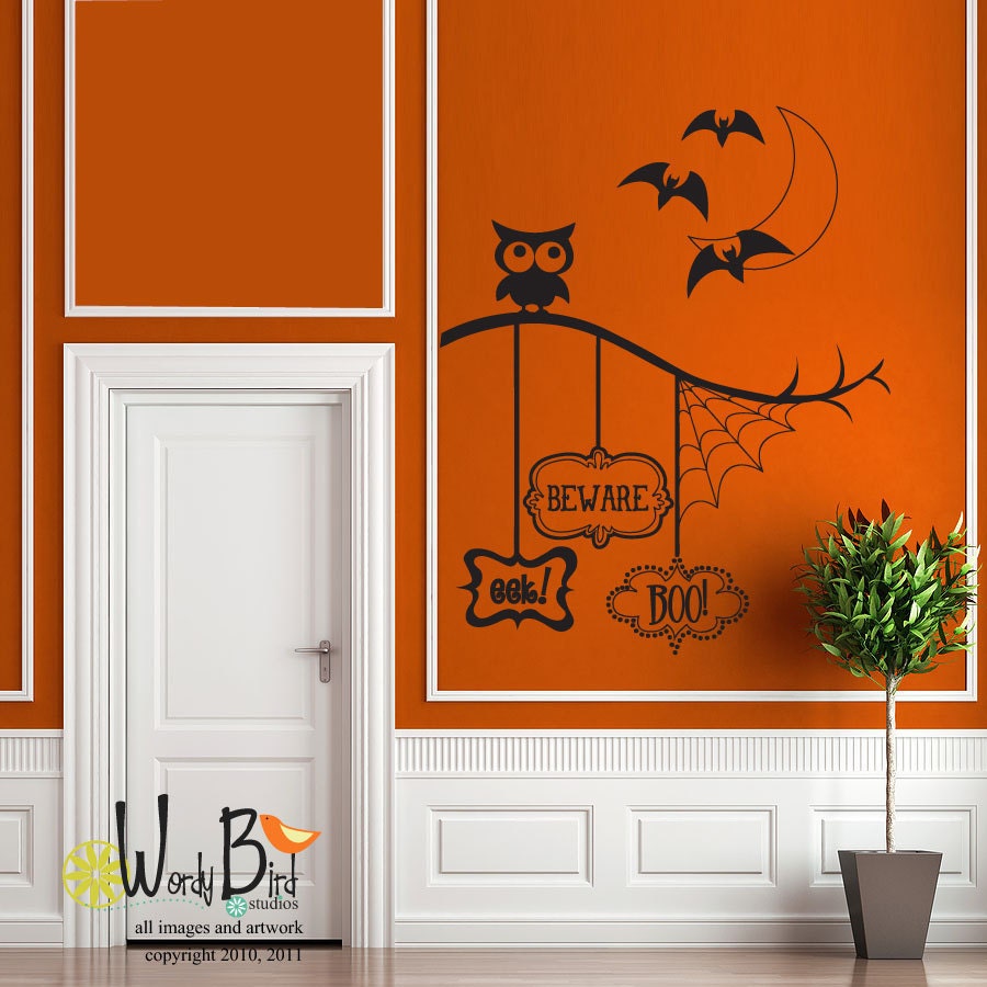 Vinyl Wall Decal Sticker Art - Boo Beware Eek - Halloween Decorations - One color version