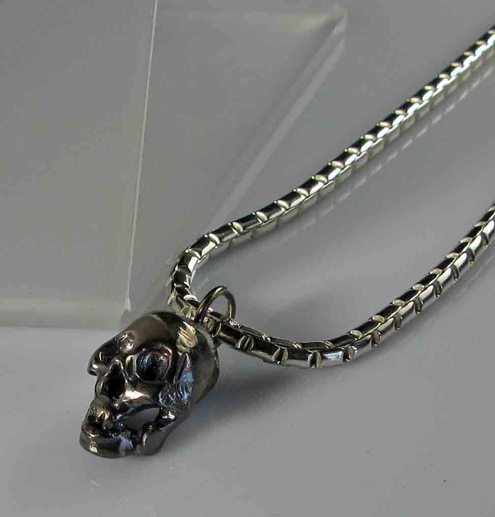 Black Silver Skull Necklace Mens Jewelry
