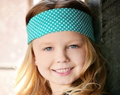 Turquoise and white polka dot headband