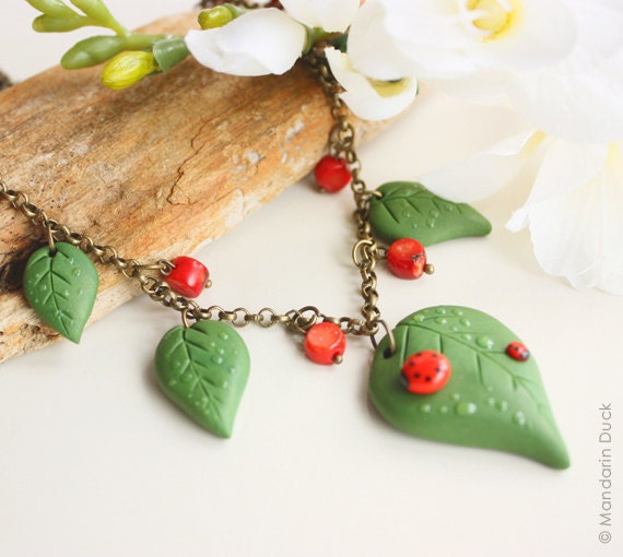 Nature inspired polymer clay jewelry set - Ladybird's Paradise