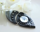 Dark & tranquil - Polymer clay black necklace white swarovski crystals -dark knight fantasy collection