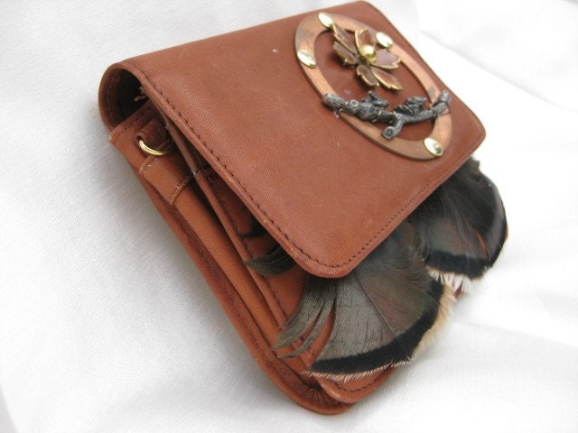 ON SALE Leather and Feathers Steampunk Purse