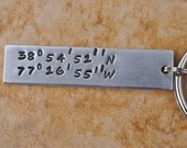 Hand-Stamped Longitude and Latitude Keychain