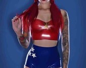 Rubber Latex Wonder Woman Inspired Two Piece Outfit