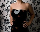 Latex Rubber Cherry Applique Strapless Dress, Pin up and Rockabilly