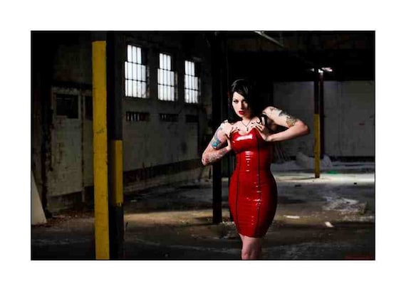 Latex Rubber Panelled Vamp Dress with Trim
