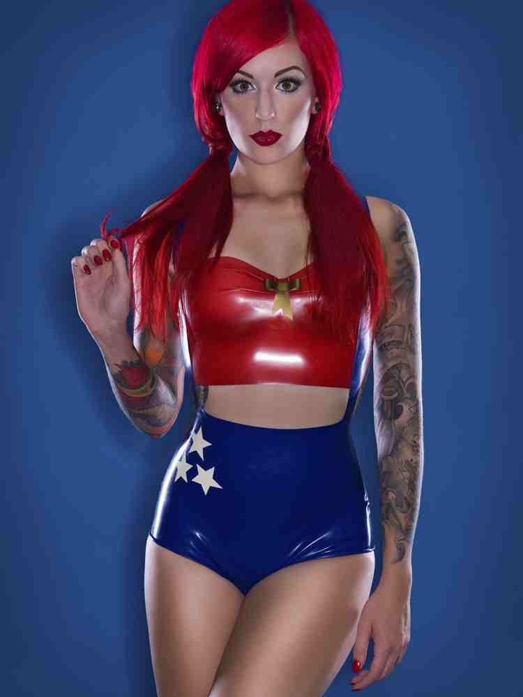 Rubber Latex Wonder Woman Inspired Two Piece Outfit