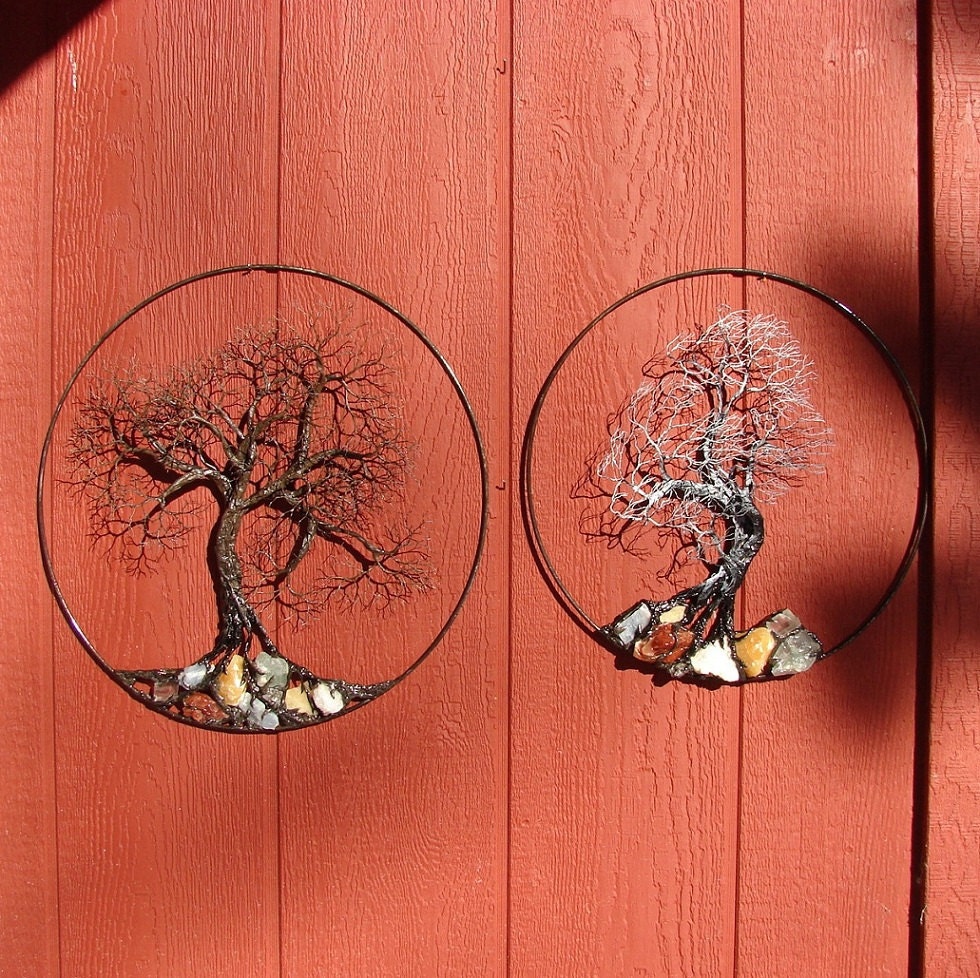 Wire Tree Of Life Ancient Spirit sculpture with natural Calcites, original Art 16" wall hanging decor