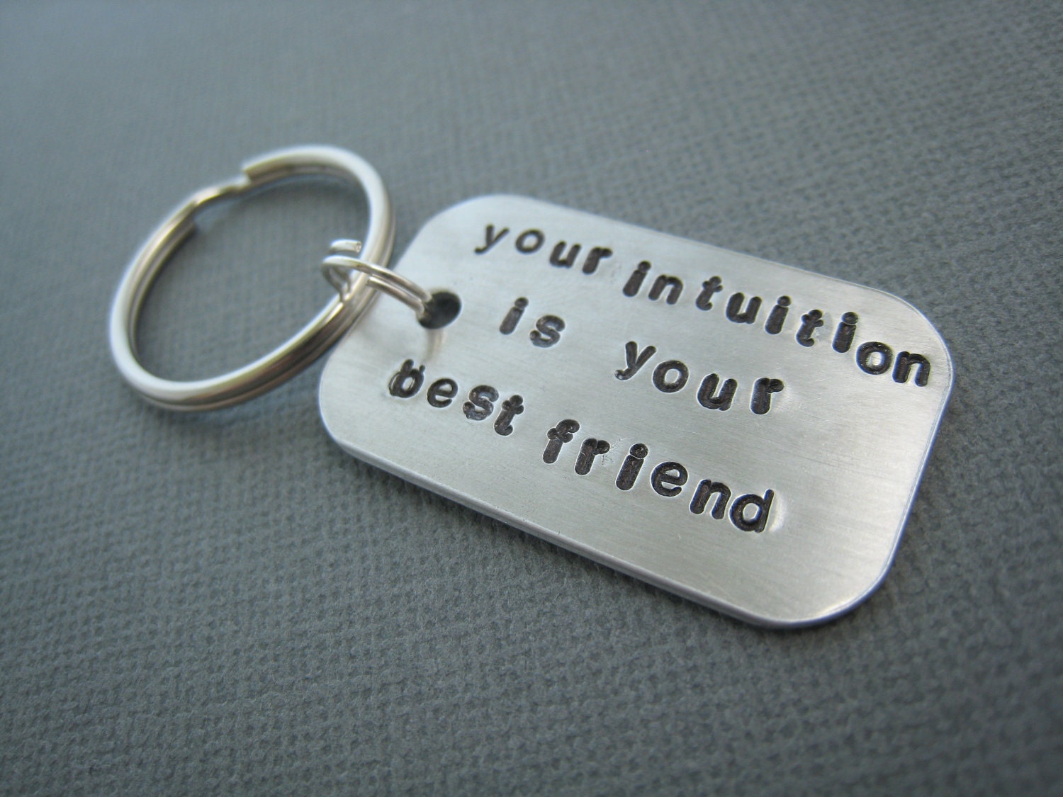 Keychain Hand Stamped Intuition Inspirational Quote by TheCopperFox