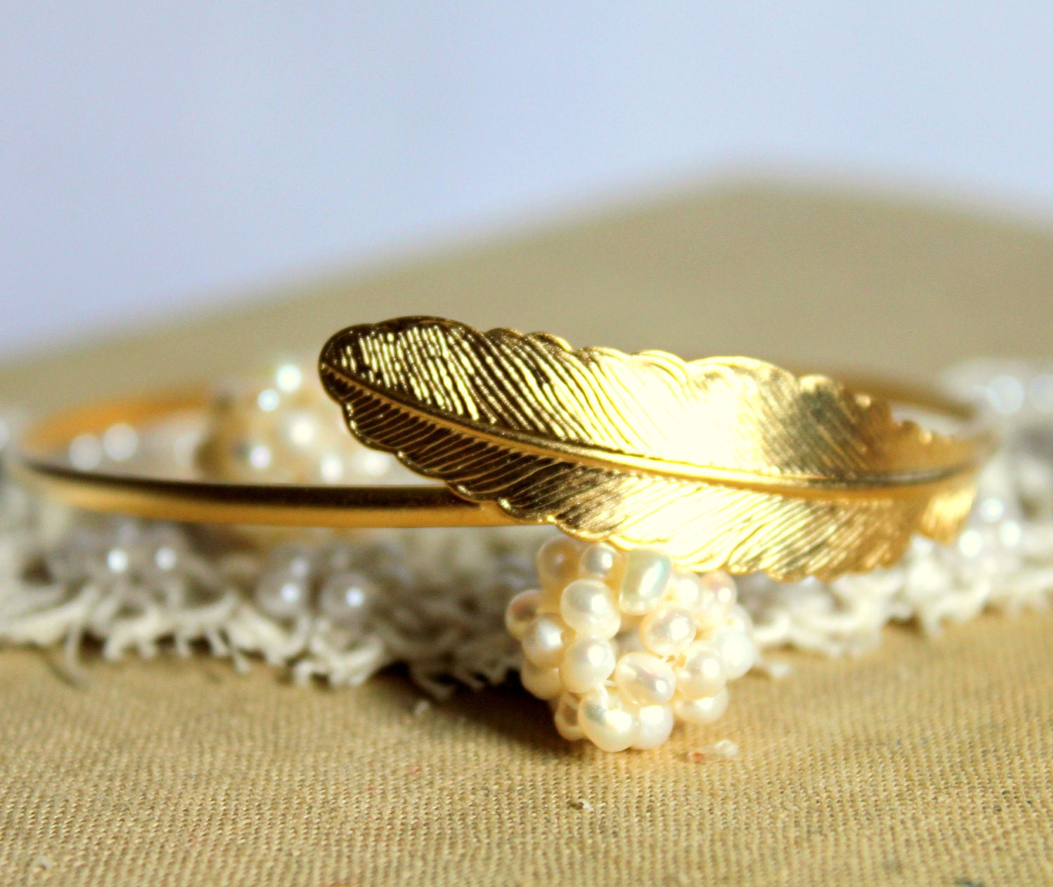 Bracelet Gold feather plated  bracelet Classic  - 14k real gold plated bracelet