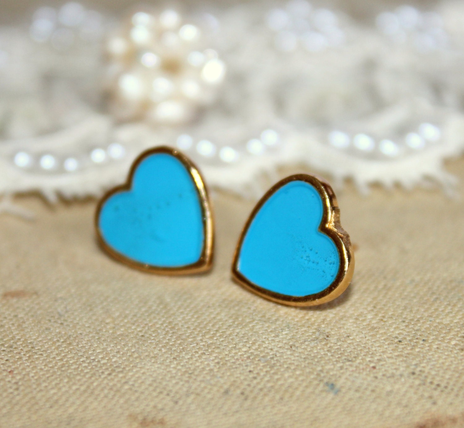 Blue sky Heart gold stud earring -petit elegant 14k gold coated post earrings