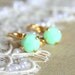 Mint and gold earrings - 14k gold plated earrings with real mint faceted  swarovski rhinestone