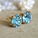 Blue and gold earrings - 14k gold plated earrings with real blue faceted swarovski rhinestone