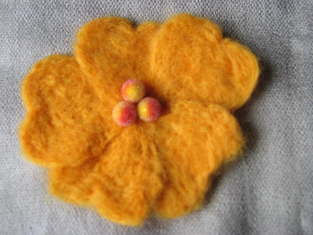 Felted flower hairclip golden yellow