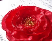 BRIGHT RED FABRIC Flower Brooch Rose  in Red Fabric with Gold Beads,ooak,fabric,brooch,corsage,beads,pin,flower,rose,dubai,mothers day