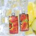 Sunset, Fire, Lava, Dichroic Earrings, Fused Glass Jewelry, Rectangle, Sterling Silver Hooks, Bright, Orange, Tangerine, Gold (Item 30301-E)