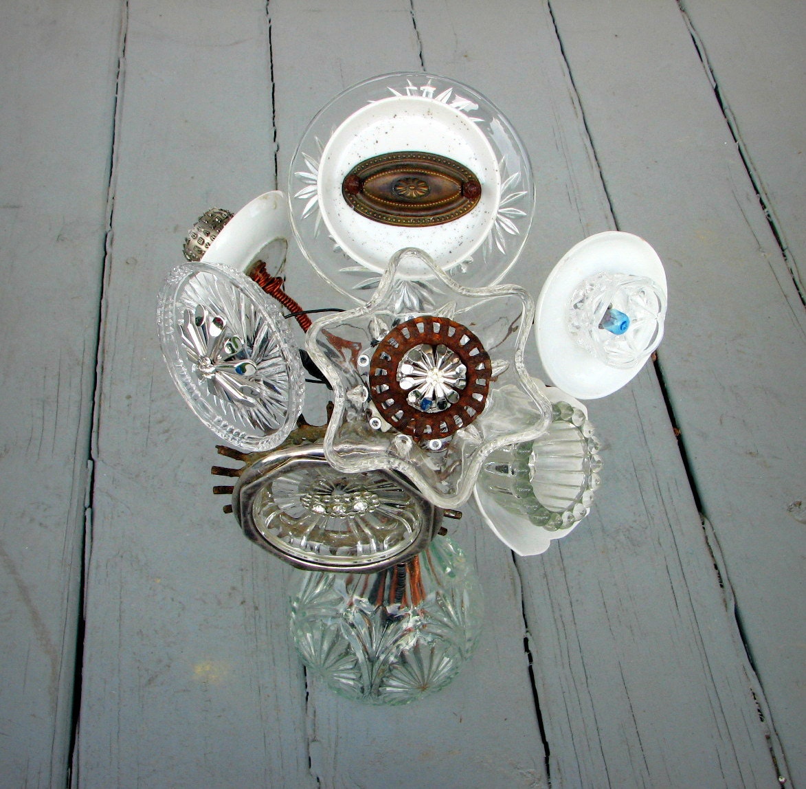 funky FLAHRS -- mixed media sculpture from nifty found things --  industrial assemblage flowers