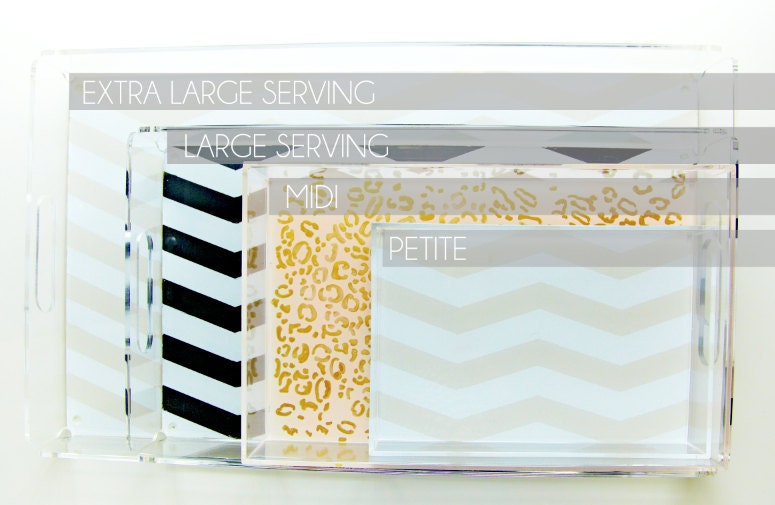 Lucite Serving Tray - Large - Diamond Stripe Blush/Gold