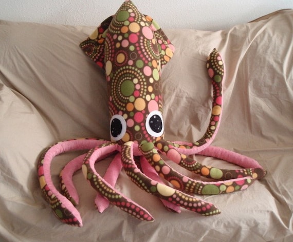Cupcake the Giant Spotted Brown Fleece Squid - Large Plush Stuffed Animal