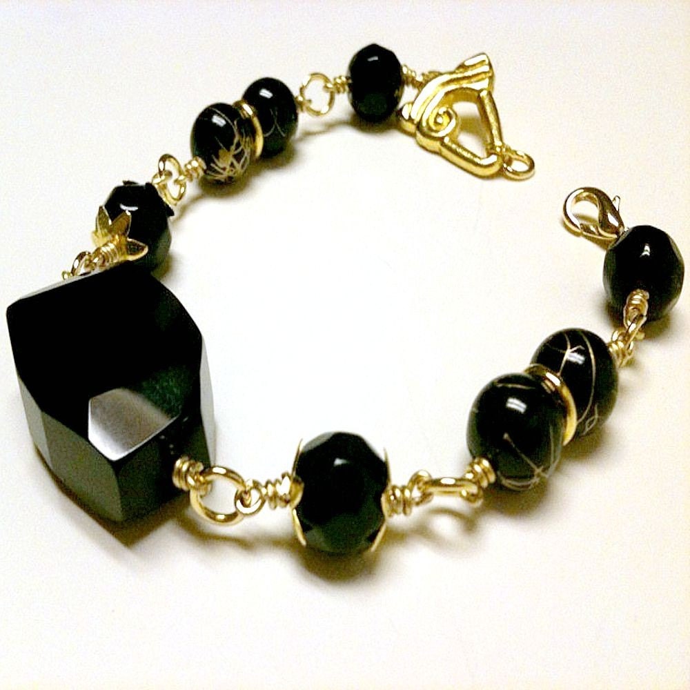 Black Onyx Bracelet Yellow Gold Jewelry