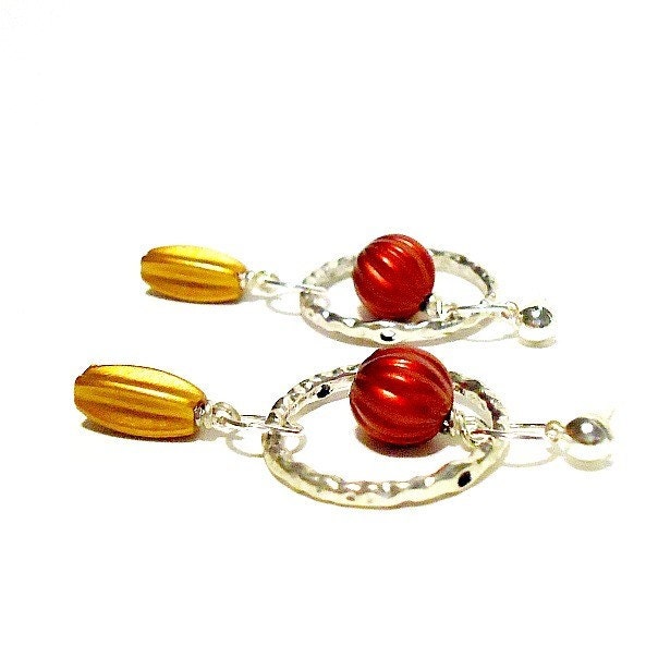 Hoop Earrings Metallic Jewelry Silver Jewellery Handmade Mixed Metal Red Gold Dangle Stud Pierced