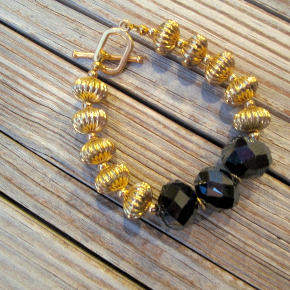 Chunky Black Bracelet Gold Jewelry Black and Gold