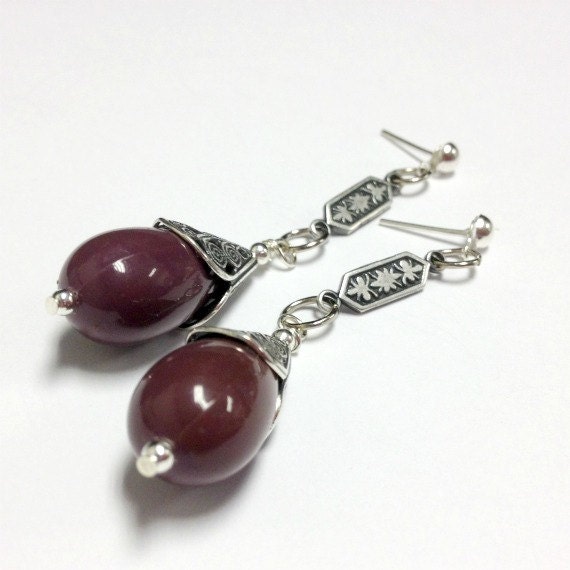 Plum Earrings Silver Filigree Jewelry ER-100
