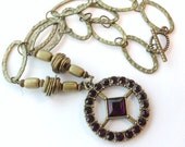 Purple Necklace Brass Necklace Pendant Medallion Jewellery Link Chain Unique Hip Hop Royalty Rock Chic N-64