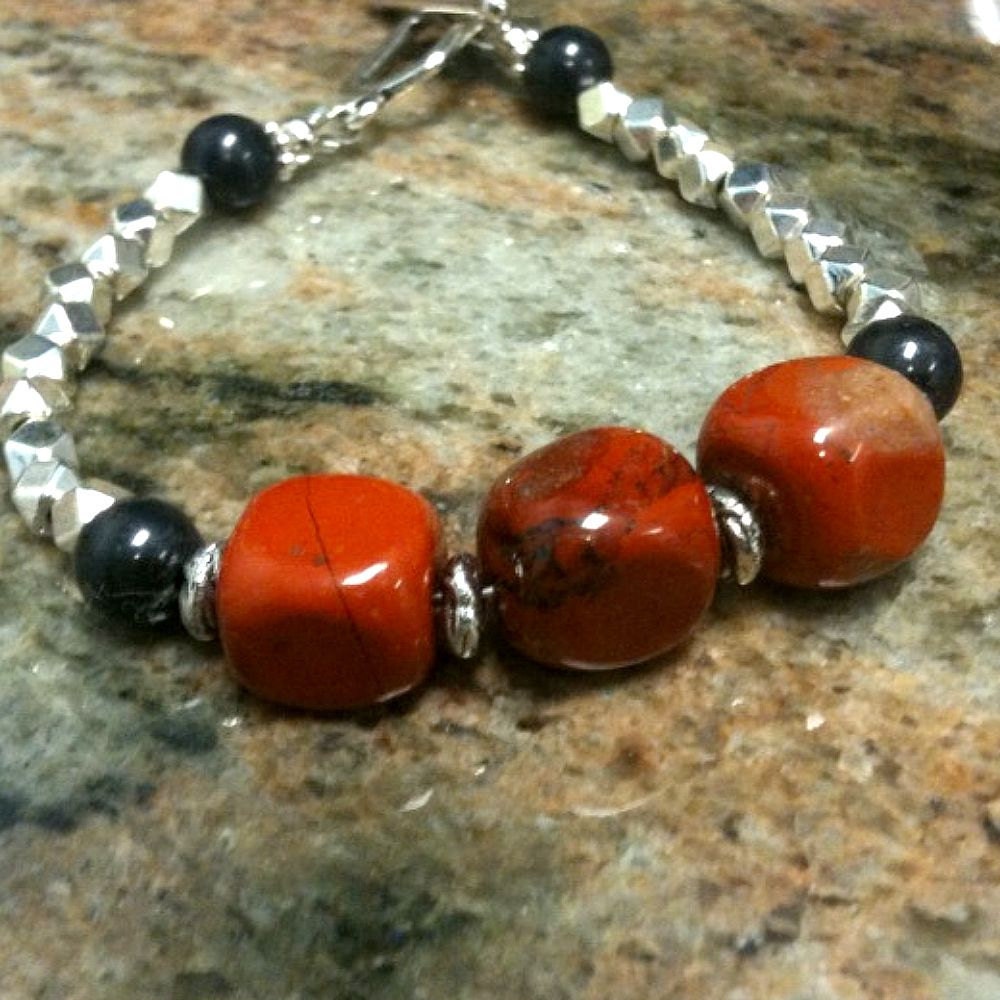 Red Bracelet Silver Jewelry Jasper Natural Gemstone Jewellery Red and Black Handmade Unique
