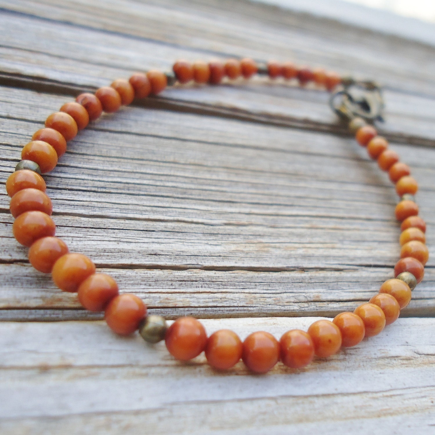 Amber Bracelet Brass Jewelry Fashion Jewellery Stack Layer Custom Beaded Thin Minimal Camel Brown B-18