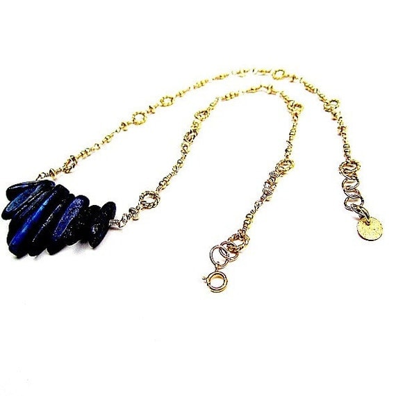 Lapis Necklace Gold Jewelry Navy Blue Jewellery Gemstone Chevron Fancy Chain Point Arrow Stick Beads Unique Fashion