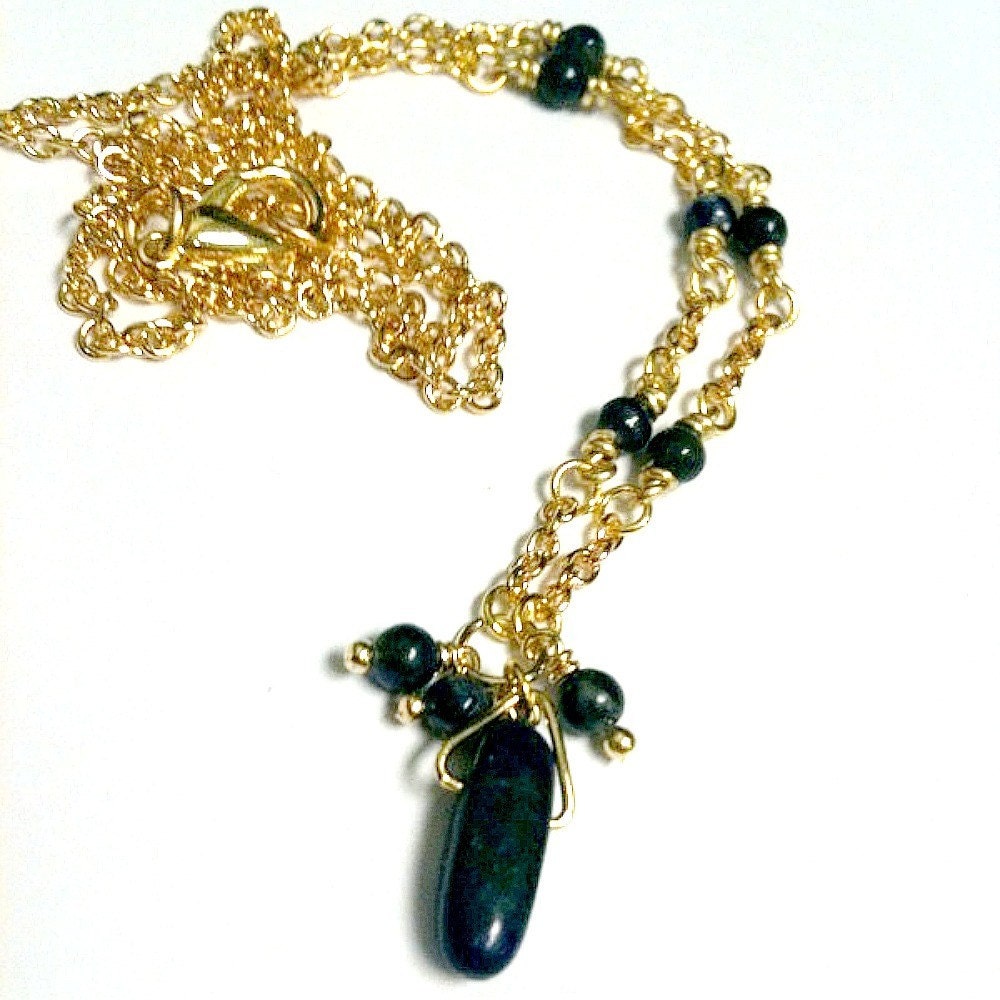 Navy Blue Necklace Lapis Necklace Lapis Stick Pendant Gold Jewelry Gemstone