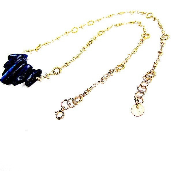 Lapis Necklace Gold Jewelry Navy Blue Jewellery Gemstone Chevron Fancy Chain Point Arrow Stick Beads Unique Fashion
