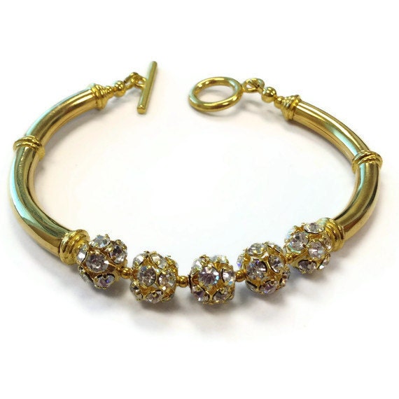 Gold Bracelet Gold Jewelry Pave Crystal Jewelry Wedding Jewelry B-94
