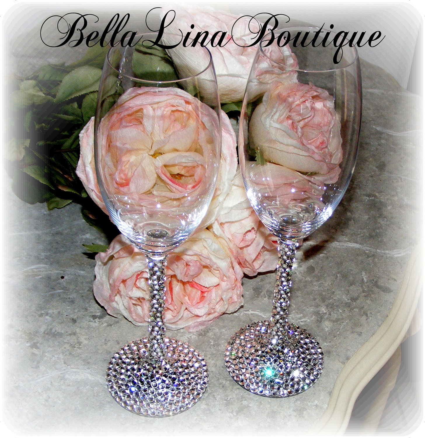 Swarovski Crystal Accented Unleaded Crystal Toasting Flute Set for the Bride and Groom
