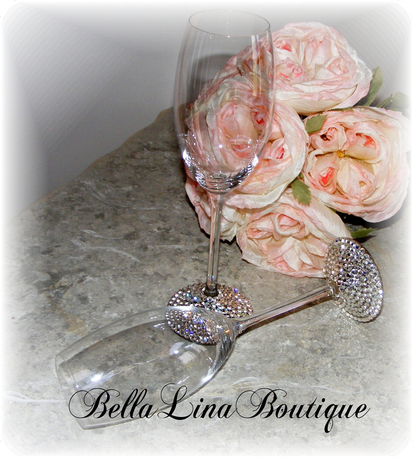 Swarovski Crystal Accented Unleaded Crystal Toasting Flute Set for the Bride and Groom