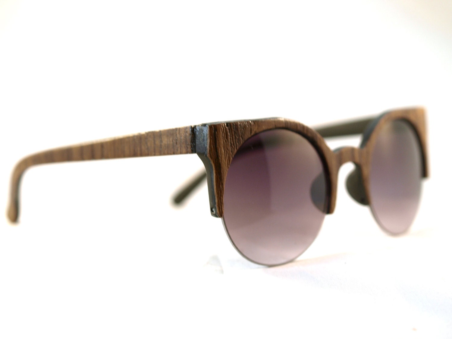 Handcrafted Wooden Faced Sunglasses Round Cateye Womens Style // TEAK // no. 1212