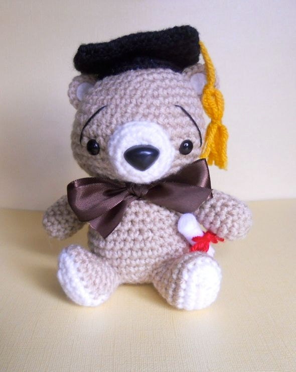 Amigurumi Graduation Teddy Bear  Brown Plush