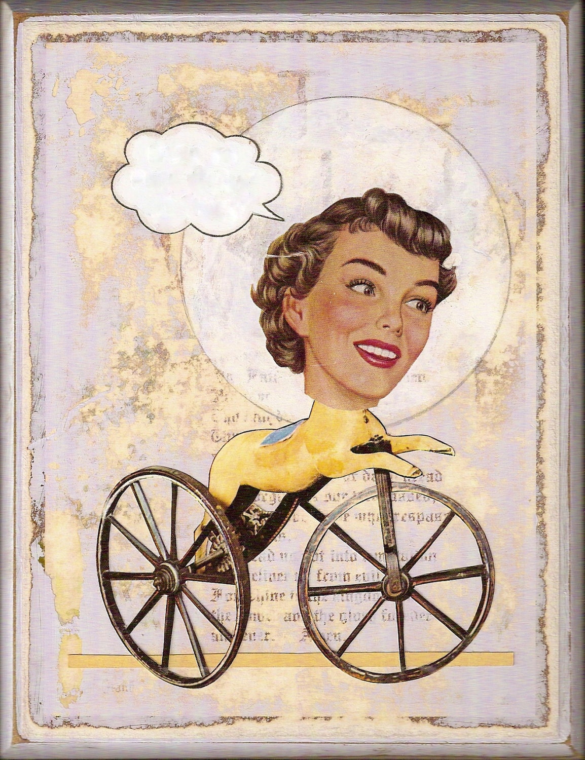 Original Collage Art on Plaque (ready to hang, unique retro home decor made with vintage paper, OOAK, mixed media) --Traveling Light
