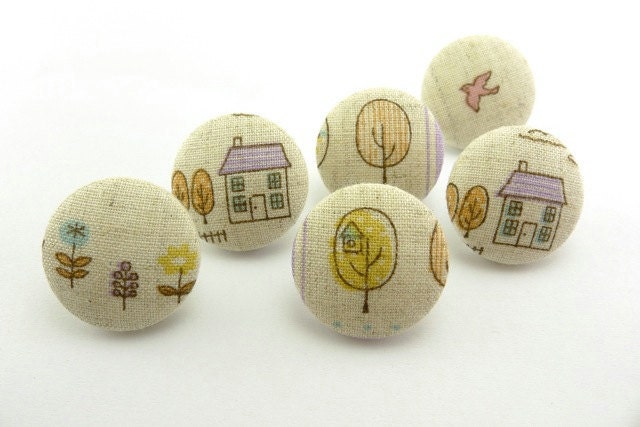 Little Houses Thumbtacks Pushpin Garden Trees  Fabric Covered Button  Tacks Home 56